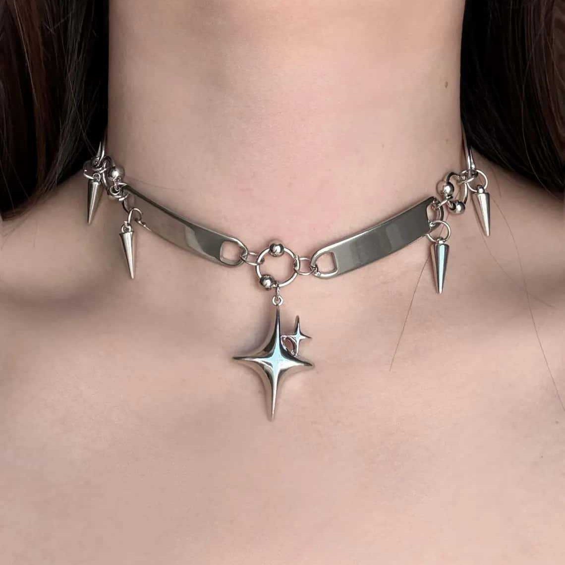 Women'S Y2K Accessories - Collier ras du cou riveté Punk