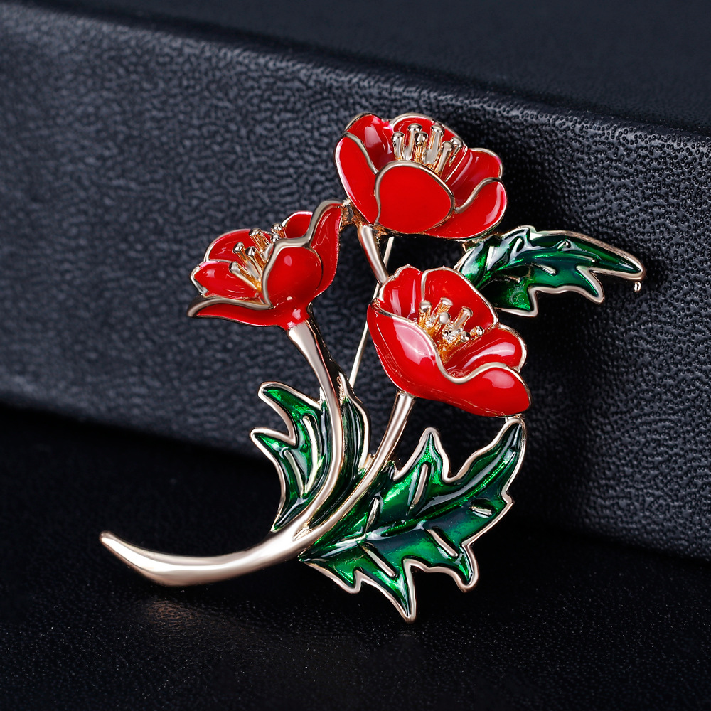 Women'S Accessories Uk - Broche fleur de pavot rouge émaillée